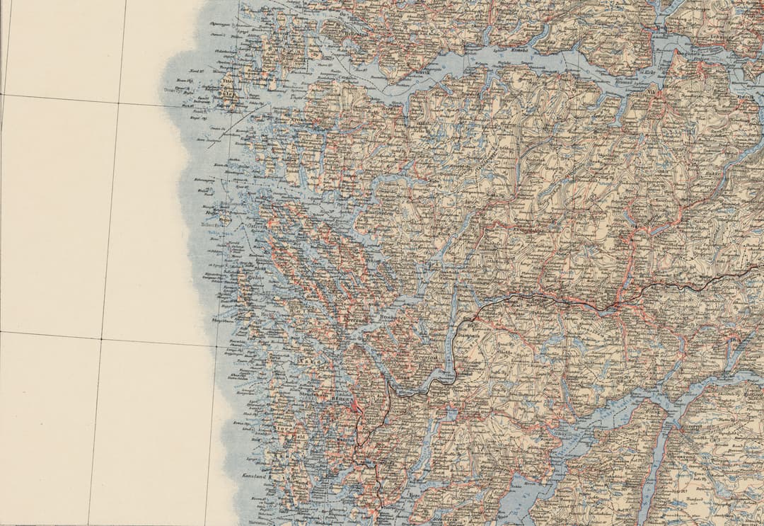 Utsnitt av kart over Hordaland og Sogn og Fjordane